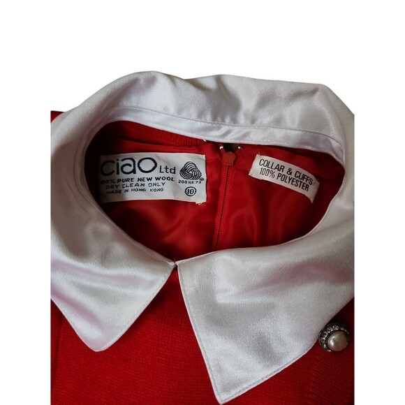 Ciao Ltd Vintage 80s Midi Dress Womens Size 10 Apple Red Belted Wool Office Twee - Picture 5 of 7